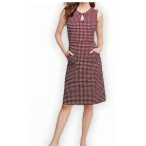 Lands' End Ponte Polka Dot Stretch Sheath Dress Navy Red Midi Dress Size 14